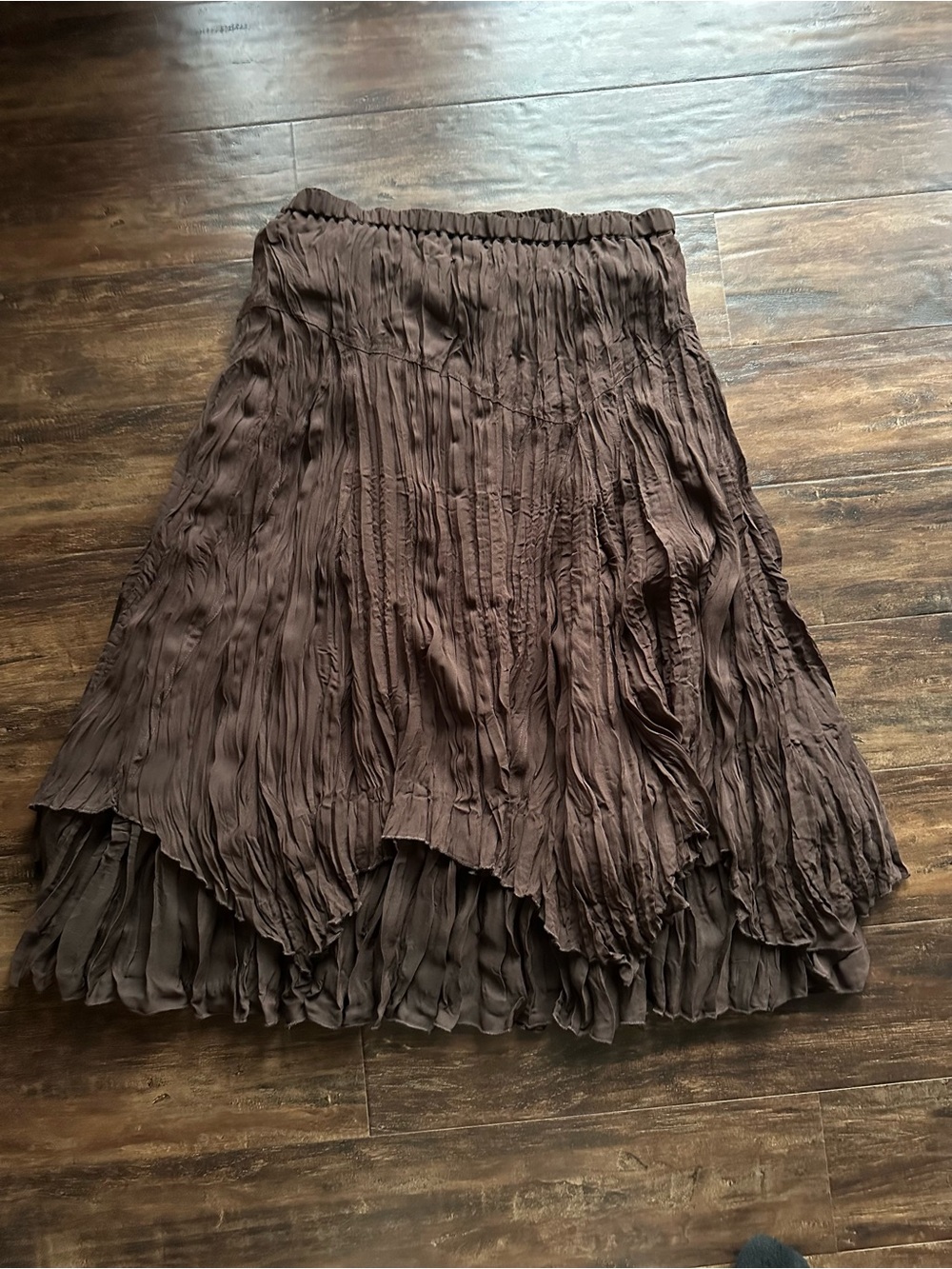 Allison Taylor Brown Asymmetrical Pleated Skirt